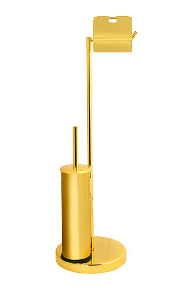 Ayaklı Altın Gold Klozet Fırçası + Tuvalet Kağıtlığı Paslanmaz