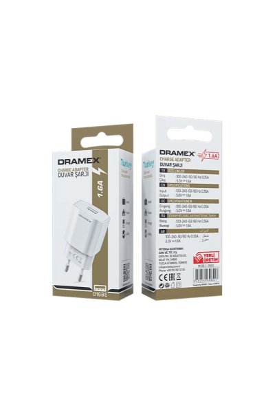 Dramex D16BE 1.6A Cep Telefonu Şarj Cihazı Başlığı Ekonomik Kutu