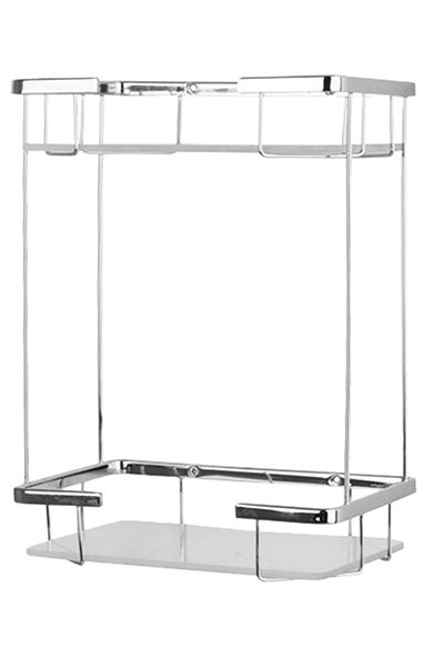 İkili Camlı Kare Banyo Duş Şampuan Rafı Paslanmaz 22x15 - mabello