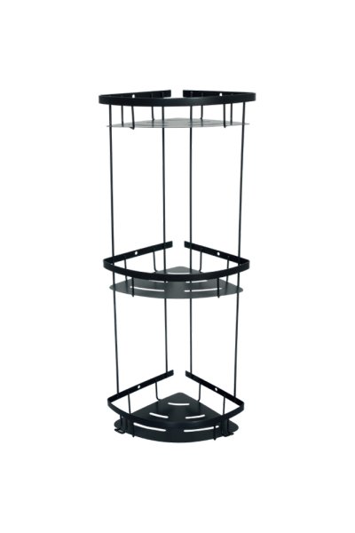 Siyah 3 Katlı Oval Banyo Köşeliği Banyo Rafı 18x18cm Paslanmaz Çelik Mabello