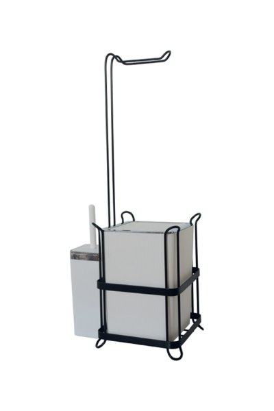 Mabello Siyah Ayaklı Tuvalet Kağıtlığı + Kare Beyaz Çöp Kovası ve Klozet Fırçası