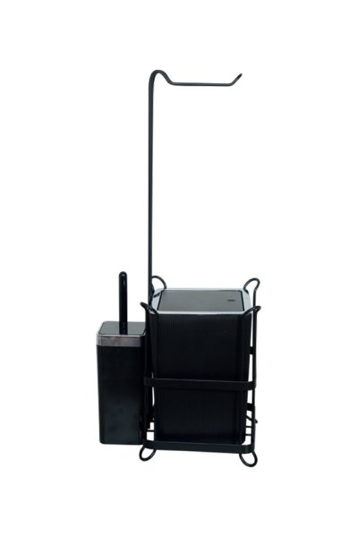 Mabello Siyah Ayaklı Tuvalet Kağıtlığı + Kare Siyah Çöp Kovası ve Klozet Fırçası