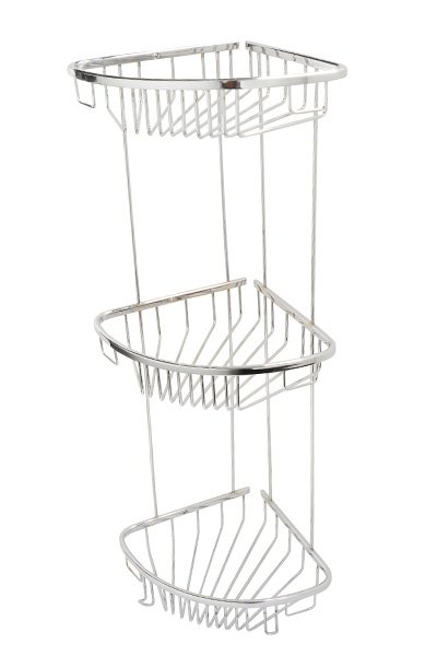 Mabello Pirinç 3'lü Oval Banyo Köşe, Duş Süngerlik Rafı 18x18cm Paslanmaz Çelik