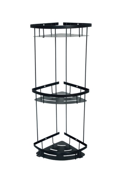 Mabello Siyah 3'lü Banyo Köşe, Duş Rafı 18x18cm Paslanmaz Çelik