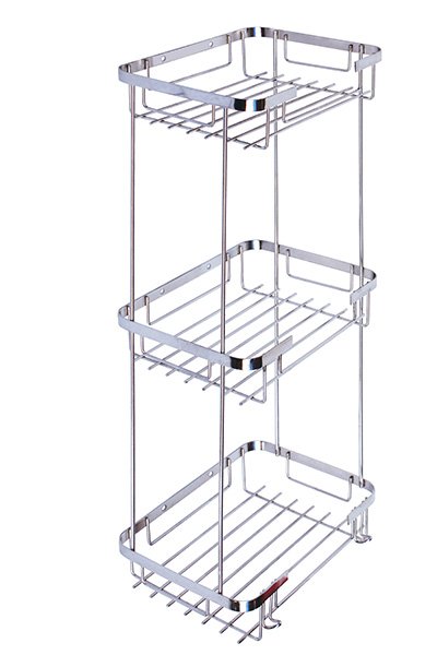 Mabello Kare 3'lü Banyo Köşe, Duş Rafı 22x15cm Paslanmaz Çelik