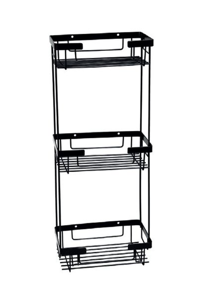 Mabello Kare 3'lü Banyo Köşe, Duş Rafı 22x15cm Siyah Paslanmaz Çelik