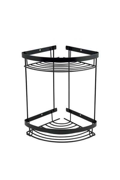 Mabello CA Lüks Siyah 2'li Banyo Köşe, Duş Rafı 20x20cm Paslanmaz Çelik