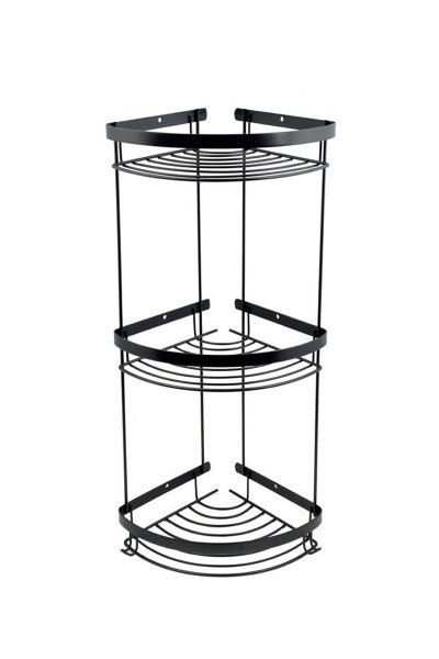 Mabello CA Lüks Siyah 3'lü Banyo Köşe, Duş Rafı 20x20cm Paslanmaz Çelik