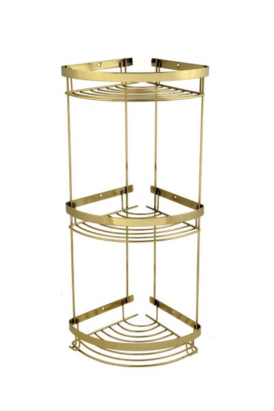 Mabello CA Lüks Altın Gold 3'lü Banyo Köşe, Duş Rafı 20x20cm Paslanmaz Çelik