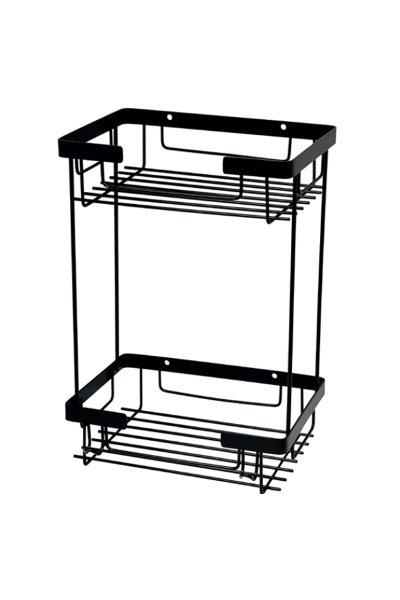 Mabello CA Lüks Kare Siyah 2'li Banyo Köşe, Duş Rafı 22x15cm Paslanmaz Çelik