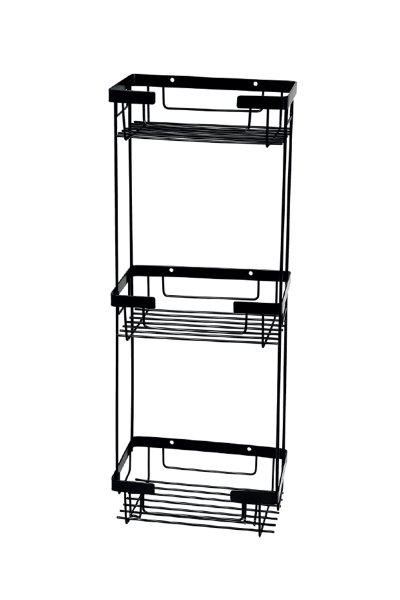 Mabello CA Lüks Kare Siyah 3'lü Banyo Köşe, Duş Rafı 22x15cm Paslanmaz Çelik