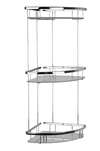 Paslanmaz Üçlü Camlı Oval Banyo Köşe Rafı 20x20 - mabello