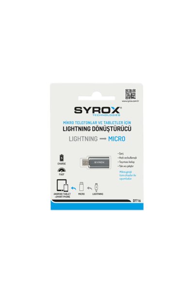 Syrox Lightning Uç Giriş, Micro Uç Çıkış OTG Dönüştürücü - SYX-DT16