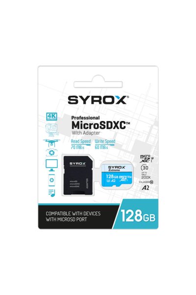 Syrox Hafıza Kartı 128 GB Micro SDHC + Adaptörlü - SYX MC128
