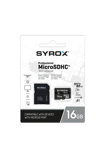 Syrox Hafıza Kartı 16 GB Micro SDHC + Adaptörlü - SYX MC16