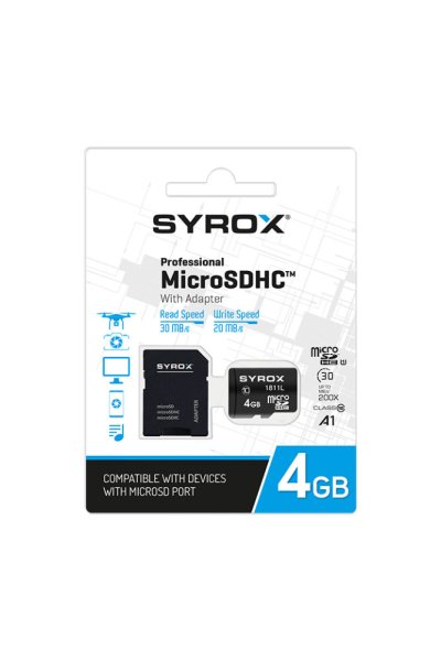 Syrox Hafıza Kartı 4 GB Micro SDHC + Adaptörlü - SYX MC4