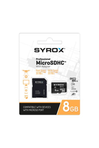 Syrox Hafıza Kartı 8 GB Micro SDHC + Adaptörlü - SYX MC8