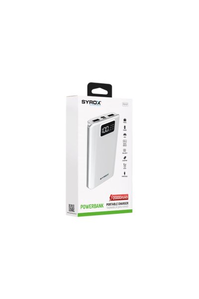 Syrox Powerbank 20.000 mAh Taşınabilir Şarj Aleti Led Ekran - Siyah, Beyaz - SYX PB107