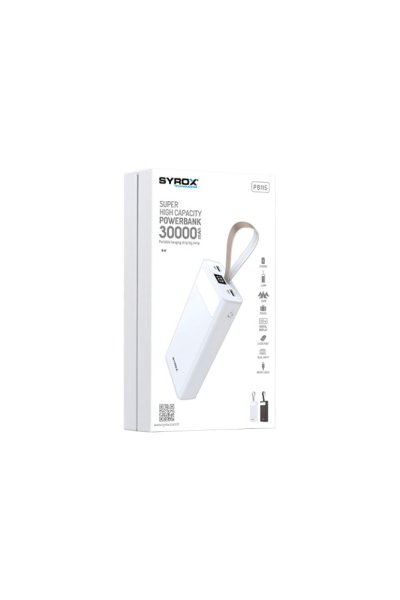 Syrox 30000 Powerbank mAh Taşınabilir Şarj Aleti Led Ekran - Siyah, Beyaz - SYX PB115