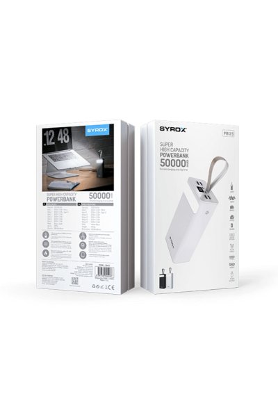 Syrox 50000 Powerbank mAh Taşınabilir Şarj Aleti - Siyah, Beyaz - SYX PB125