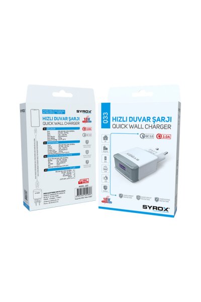 Syrox Ultra Hızlı Şarj Başlığı 3A. Quick Şarj Adaptörü - SYX - Q33