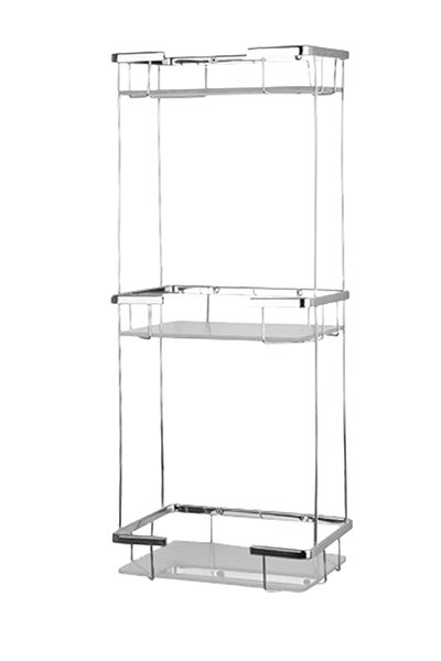 Üçlü Camlı Kare Banyo Duş Şampuanlık Rafı Paslanmaz 22x15 mabello